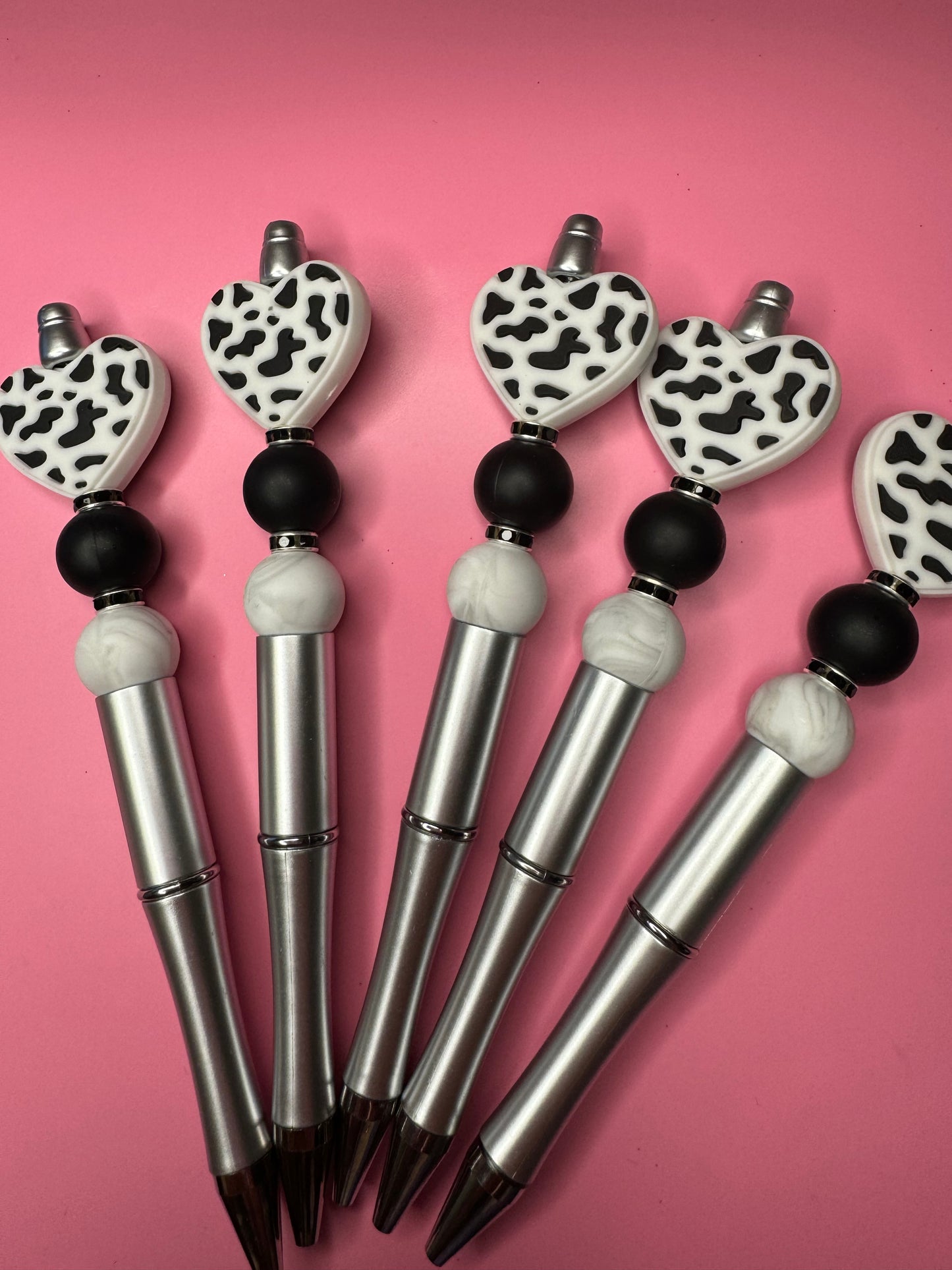 Heart Shaped, Cow Print Beaded Pen