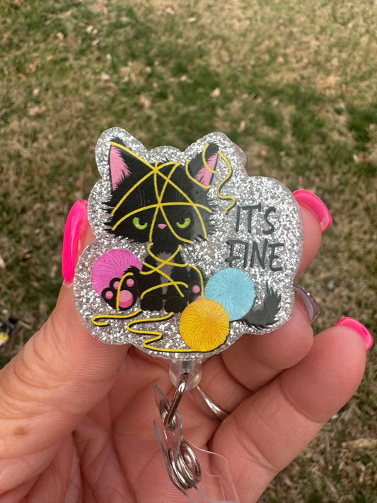 Cat Its Fine Badge Reel