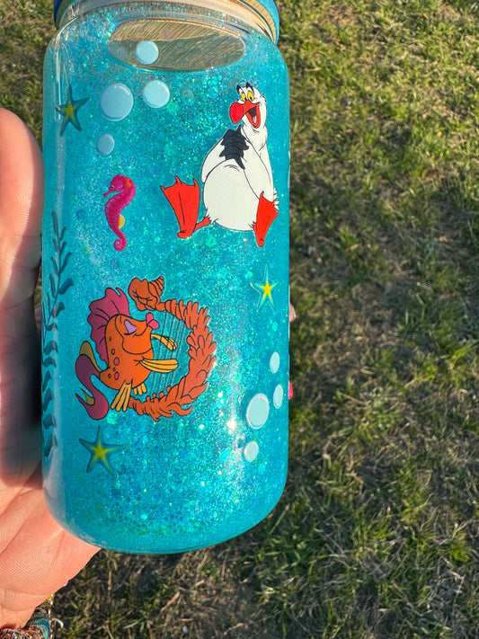 Little Mermaid Blue Glitter Glass Snow Globe Tumbler