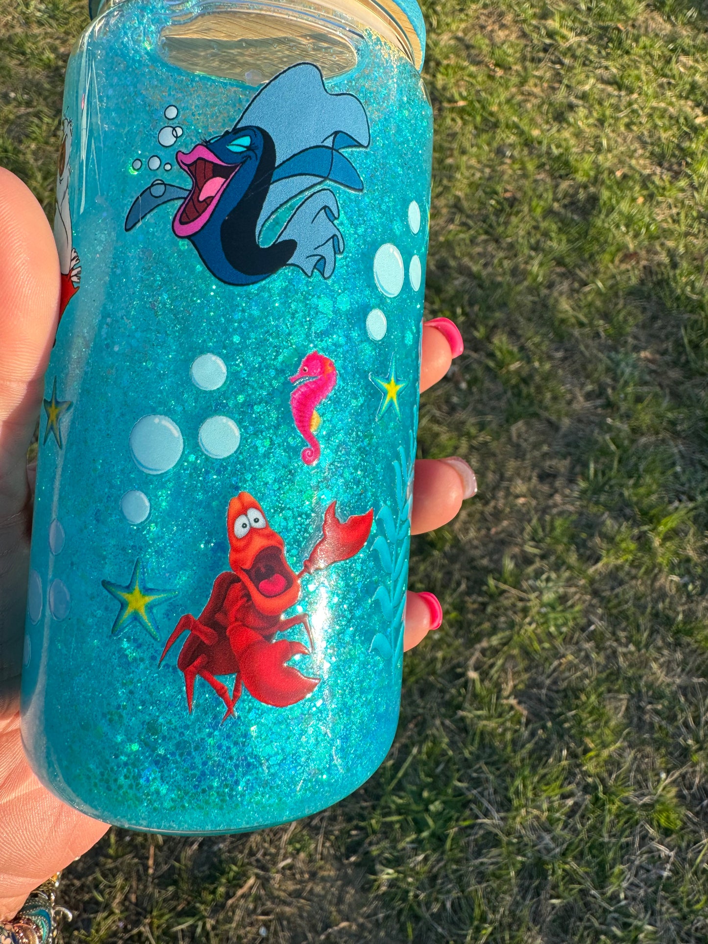 Little Mermaid Blue Glitter Glass Snow Globe Tumbler