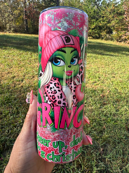 Girl Grinch Christmas with Coffee Tumbler