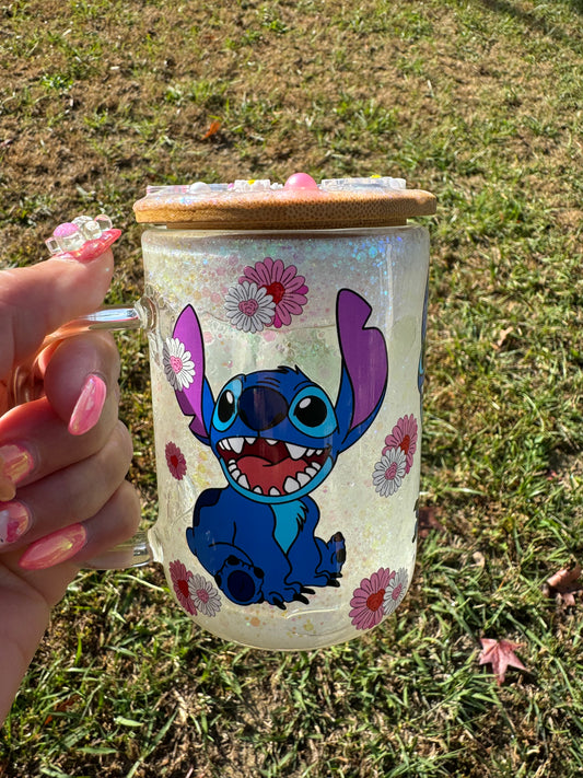 Stitch Snow Globe Glitter Tumbler Mug