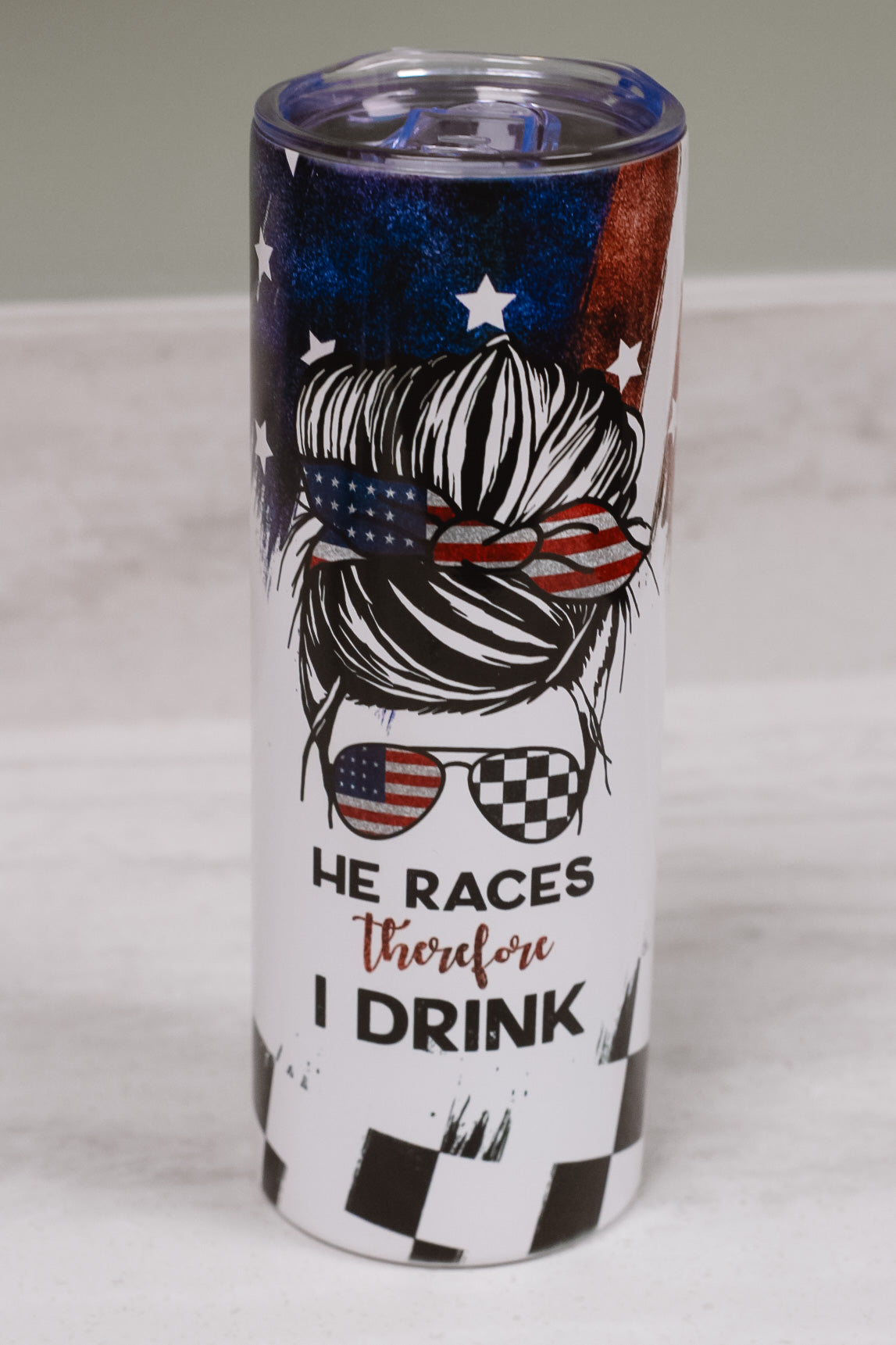 He Races therefore I Drink Tumbler